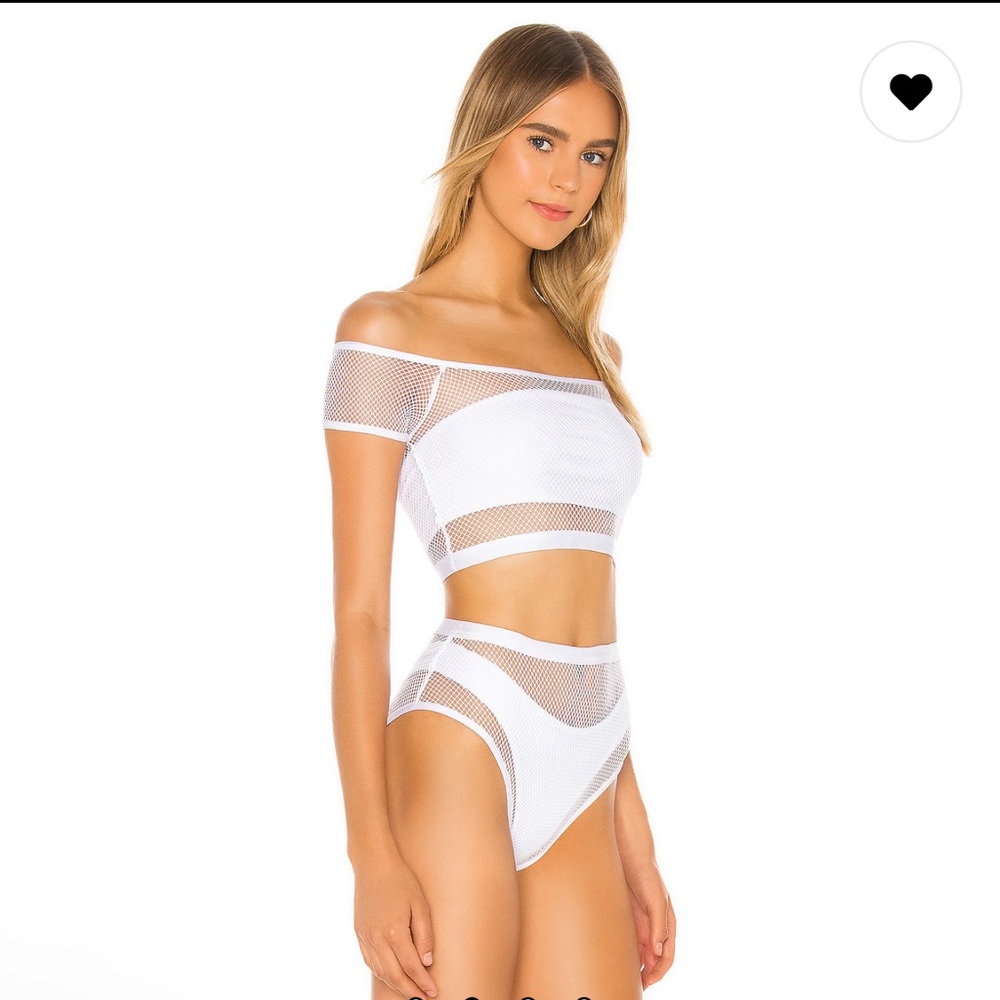 White Mesh Off-Shoulder Bikini Set - Picture 2 of 5